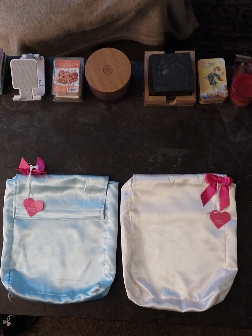 Satin Velcro Wedding Bag+Red Bow And Heart- Light Blue and White
